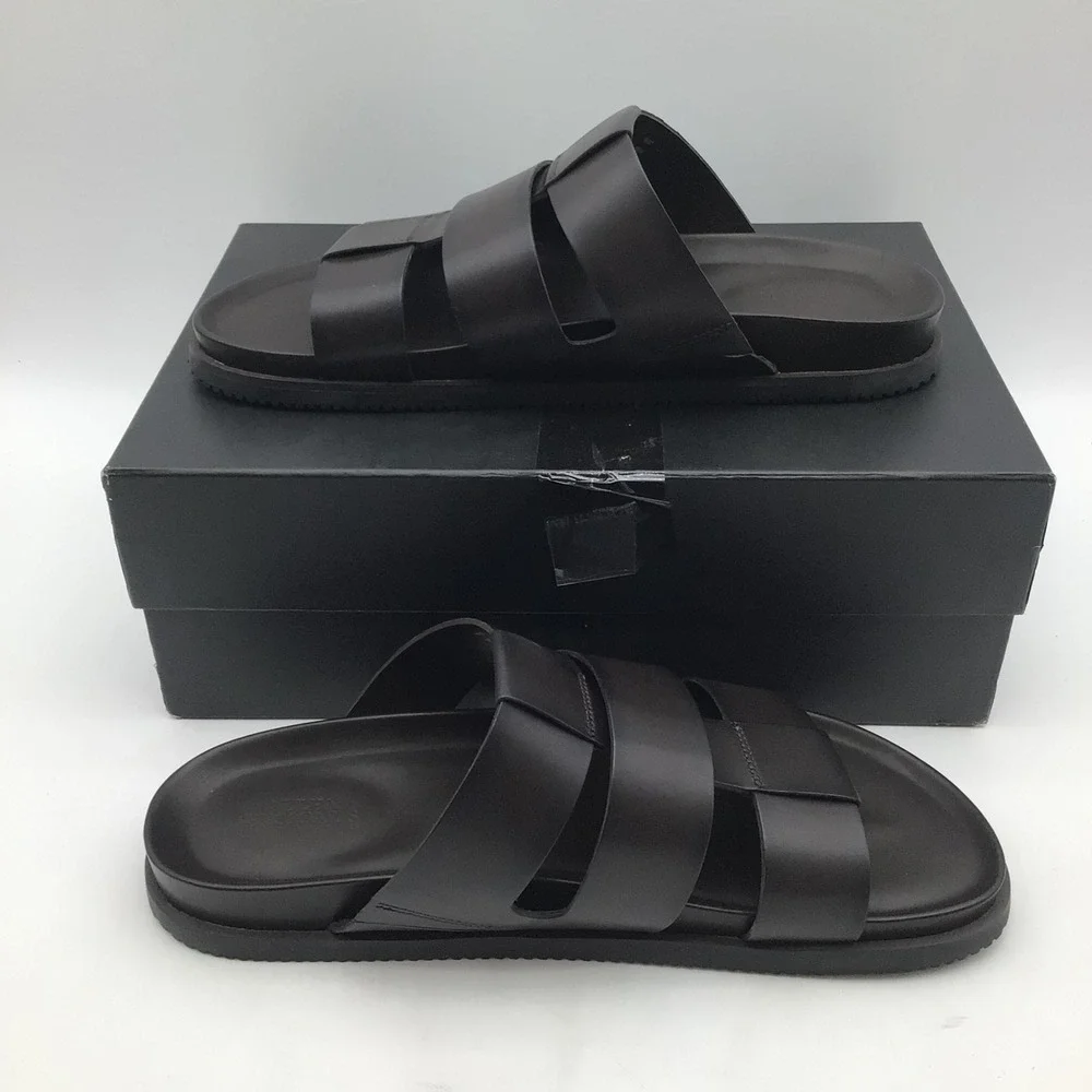 Allen Edmonds Davis Mens Size 13 D Dark Brown Leather Slide‎ Sandals 6957 NEW